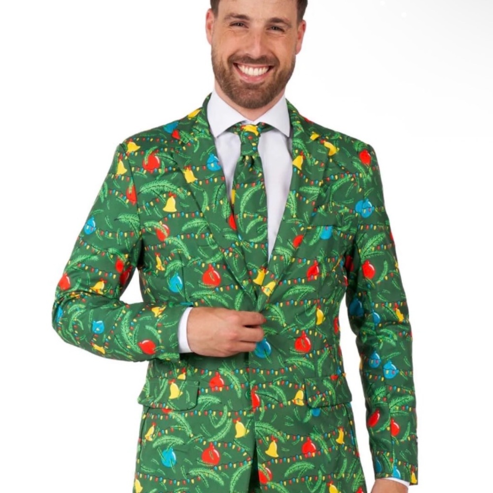 Men's L Suitmeister Holiday Print Suit Jacket / Pants and Tie